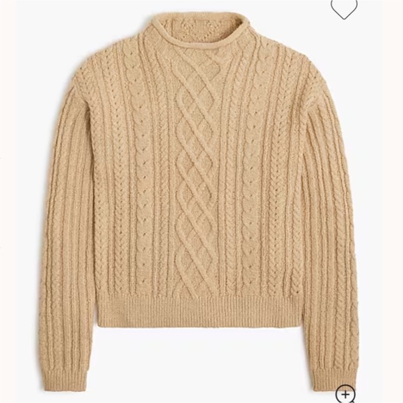 NWT J. Crew roll neck Cable Knit cotton blend soft fisherman Sweater camel Sz XS - Picture 3 of 8